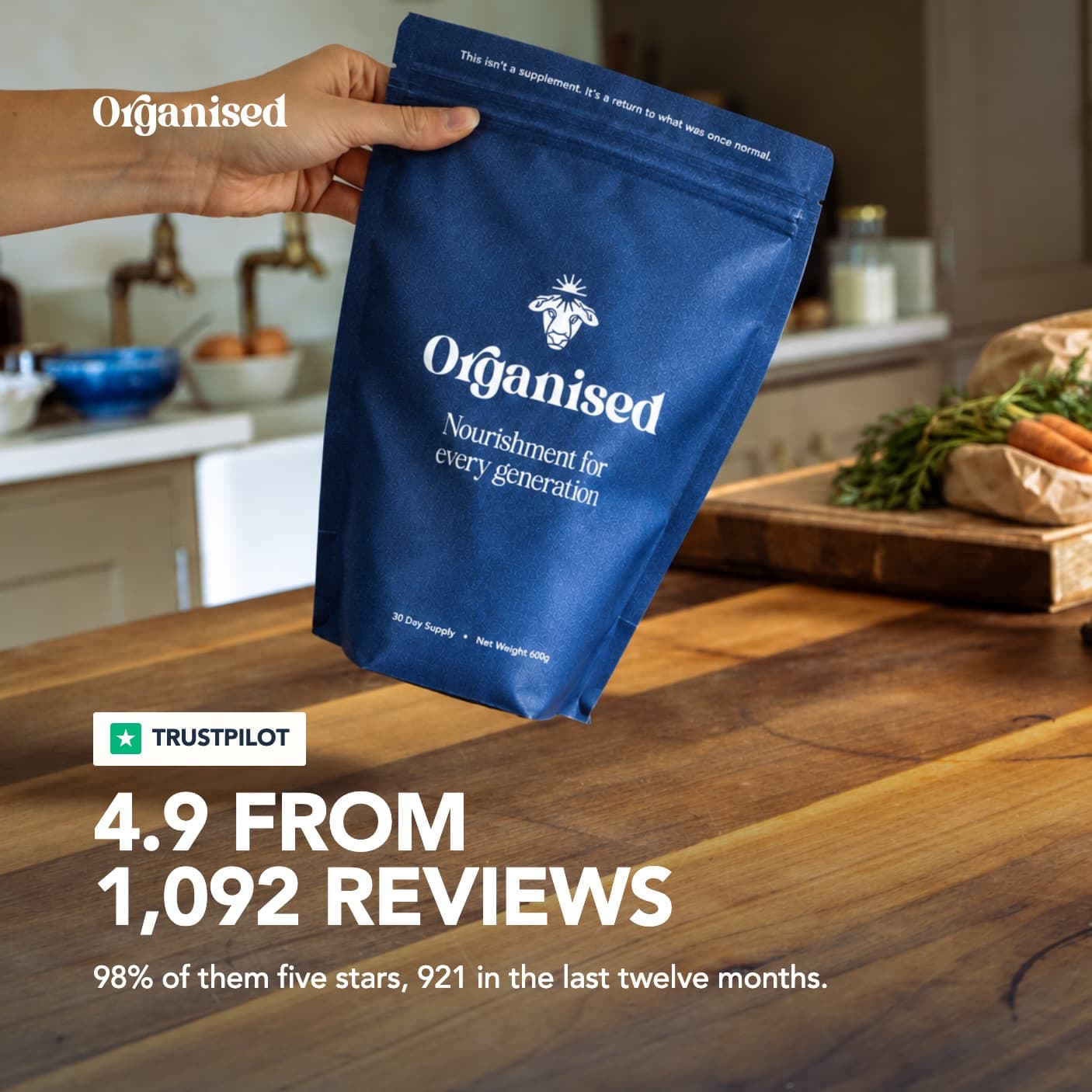 4.9 from 1,092 reviews, drawn over the Organised pouch on a kitchen counter